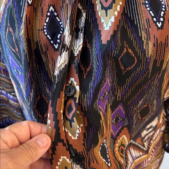 Apparenza Geometric Peacock Brown Bohemian Flowy Blouse Top Casual Travel - M - Picture 4 of 8